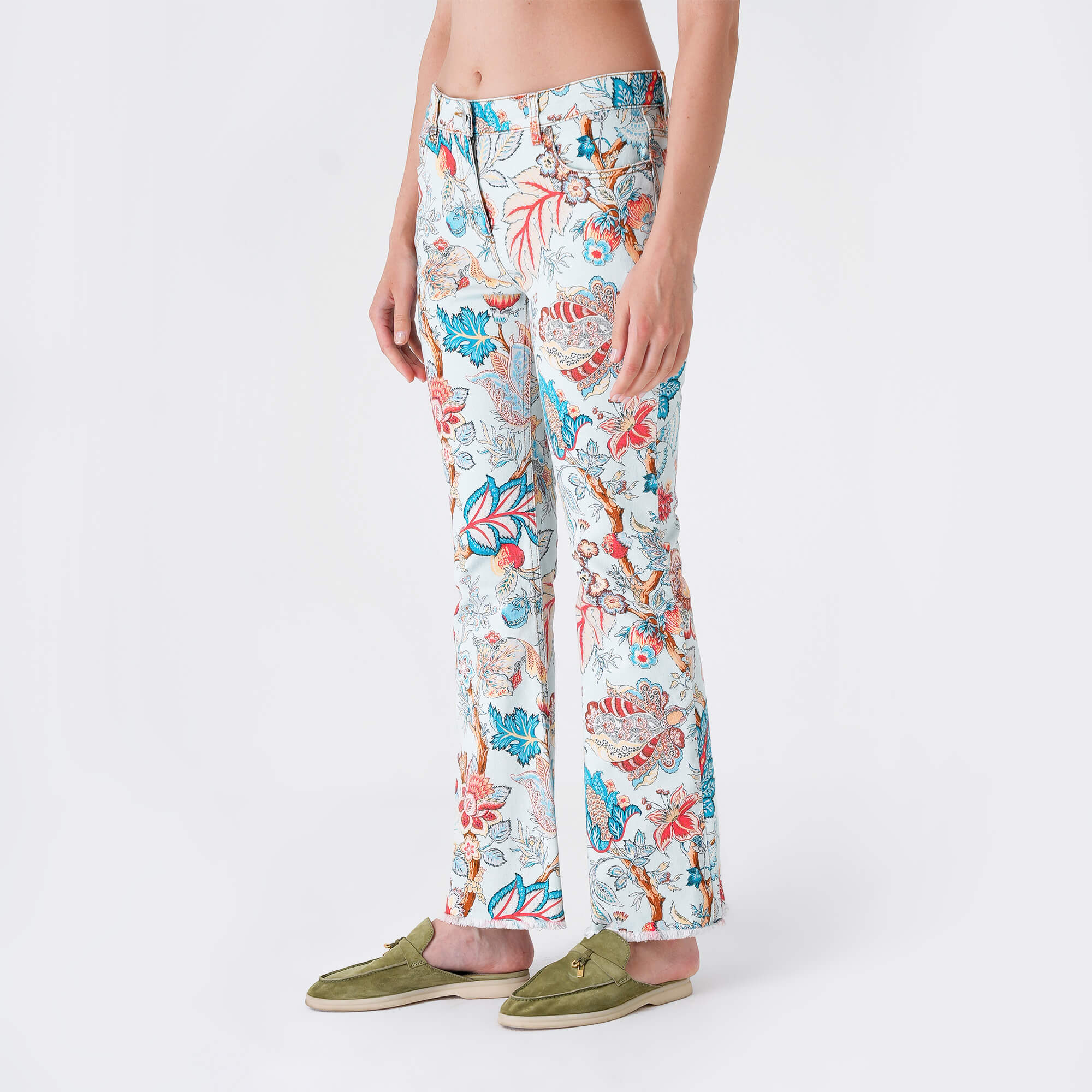 Etro - Baby Blue&Multicolor Floral Flare Pants